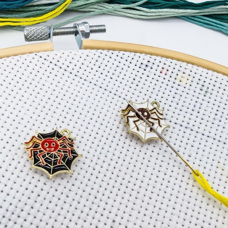 Image of Halloween Black and White Spider Web Cross Stitch Needle Minder, Needle Minder Magnetic, Needle Holder for Cross Stitch, Sewing, Embroidery and Needlework Accessories, Enamel and Magnetic(2 PCS)