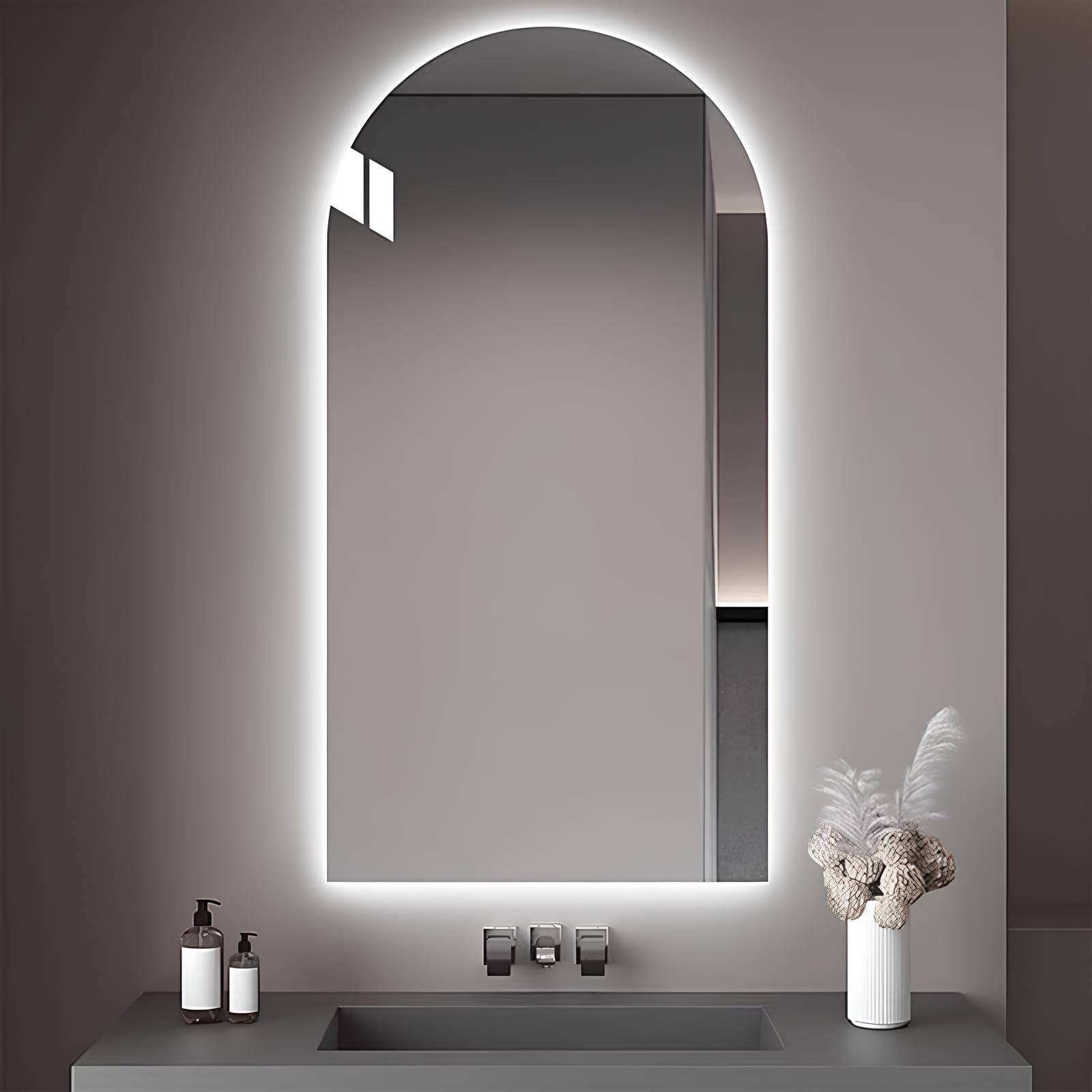 FGXHHS Arched Wall Mounted Vanity Mirror With Lights, 40×70 Cm, 50× 90 Cm Dimmable LED Backlit, Anti-Fog, Touch Control, IP44 Waterproof(Down Cut,50x80cm/19.7x31.5in)