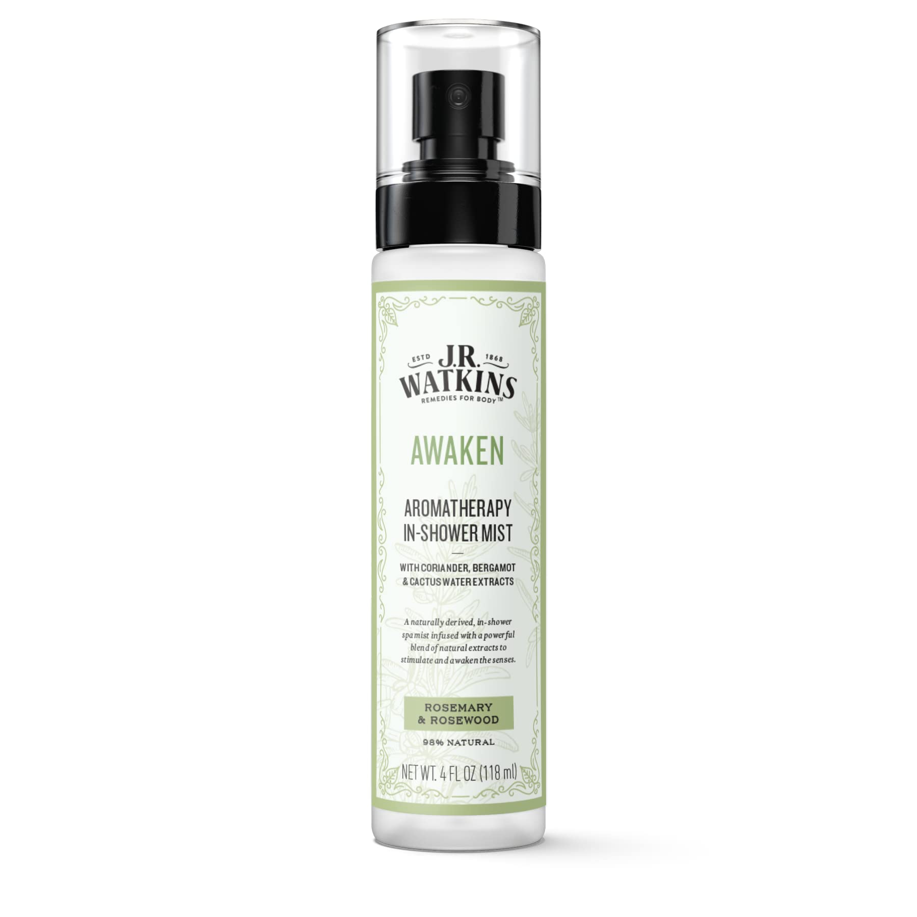 J.R. Watkins Awaken Aromatherapy in-Shower Mist, Natural Rosemary & Rosewood, 4 oz