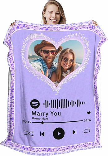 Manta de música personalizada con código de Spotify con foto, manta de texto personalizada para parejas, enamorados, regalos conmemorativos para disponible en Yaxa Peru