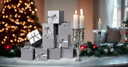 Vista 110 de Paquete de 12 cajas de regalo con tapas, cajas cuadradas anidadas con tapas para el día del padre, graduaciones, bodas, cumpleaños y Navidad, caja