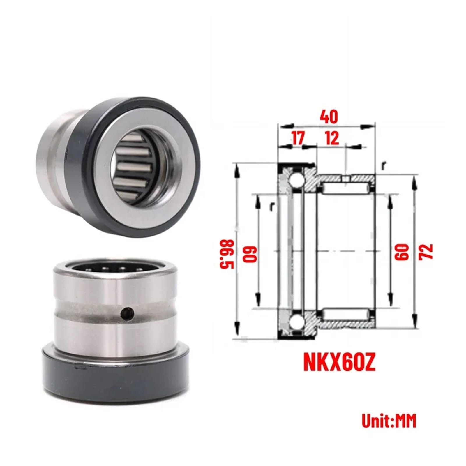 1 rodamiento de agujas combinado NKX10ZTN, NKX12Z, NKX15, 17, 20, 25, 30, 35, 40, 45, 50, 60 y 70Z(NKX60Z)