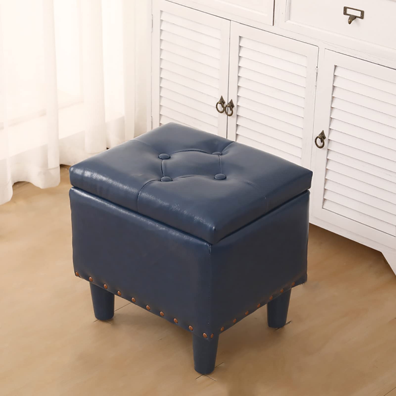 Amazon｜オットマン ブルー フットスツール 収納付き ホワイエ PU