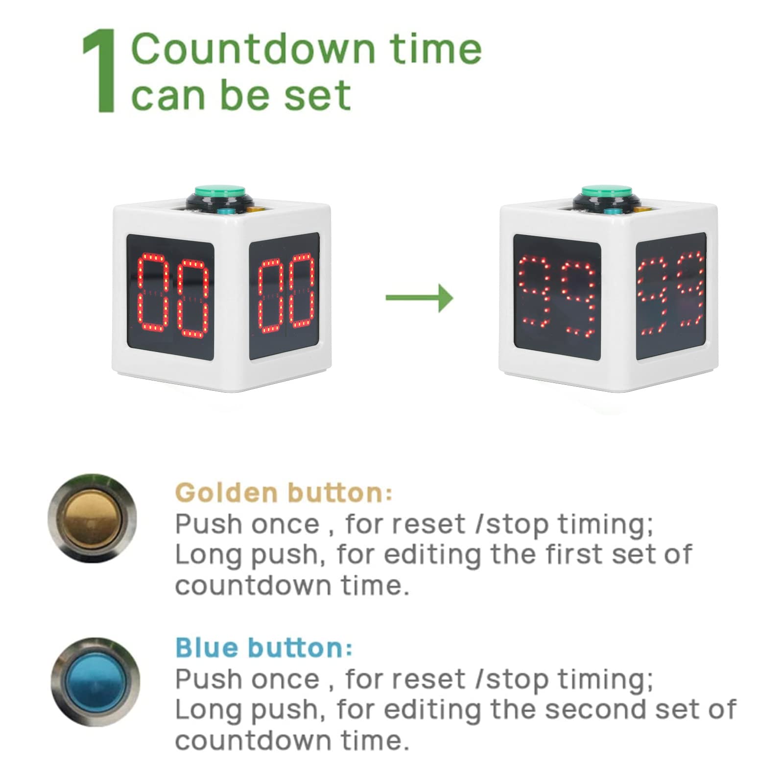 1,4in Cube Timer Countdown Stopuhr für Private Poker -Schachkasinos, Einfach zu Tragen, Zum Geben mit Z Sätzen Voreingestellter Zeiten, Helles Digital Display (Weiß)