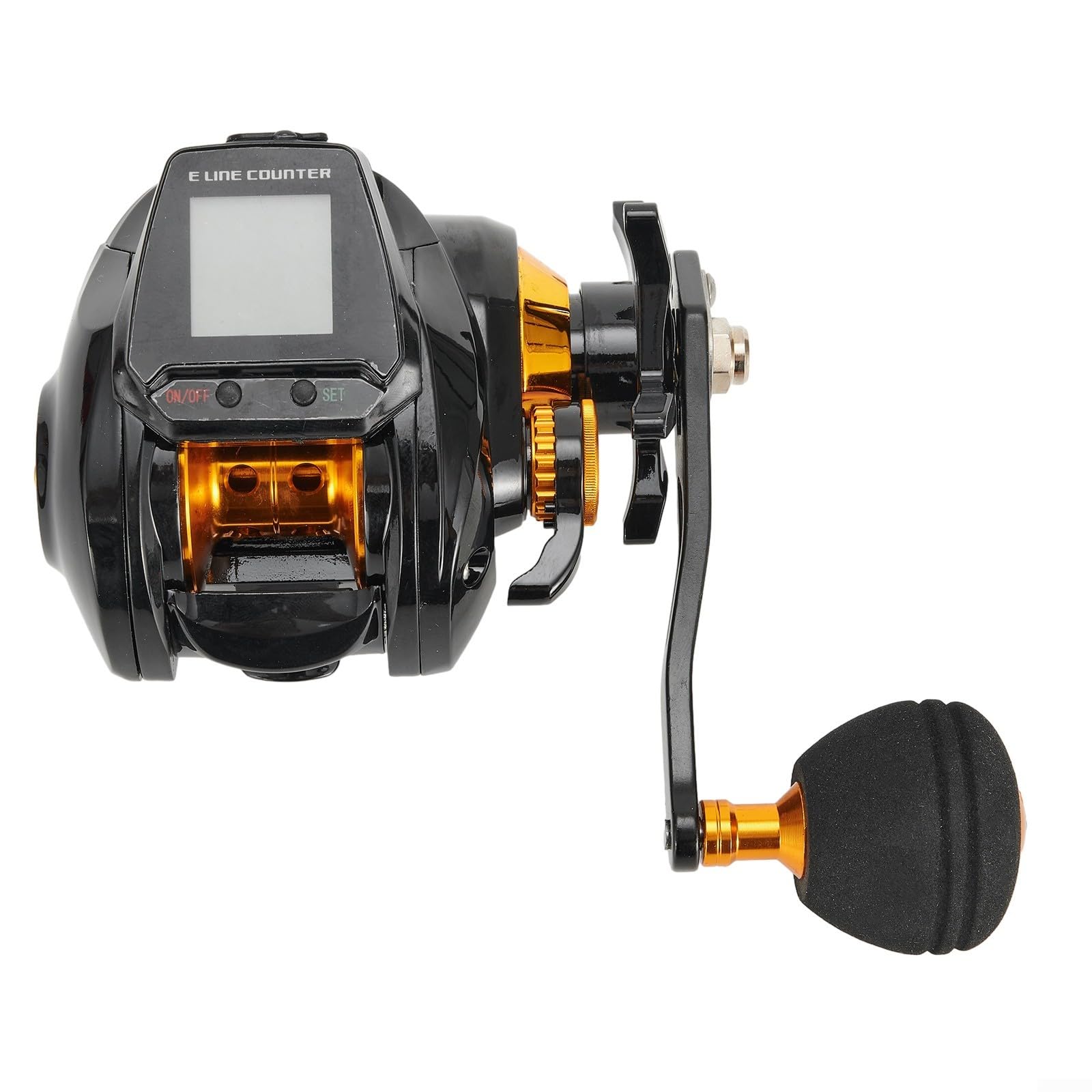 Carrete de pesca de aluminio, pantalla digital grande, recargable, alarma de mordida