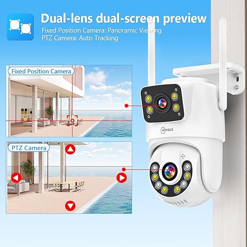 Miniatura 4 de Cámara de seguridad de doble lente Pan/Tilt Cámara WiFi para exteriores 8MP 2 unidades, seguimiento automático, detección humana, alarma de luz,