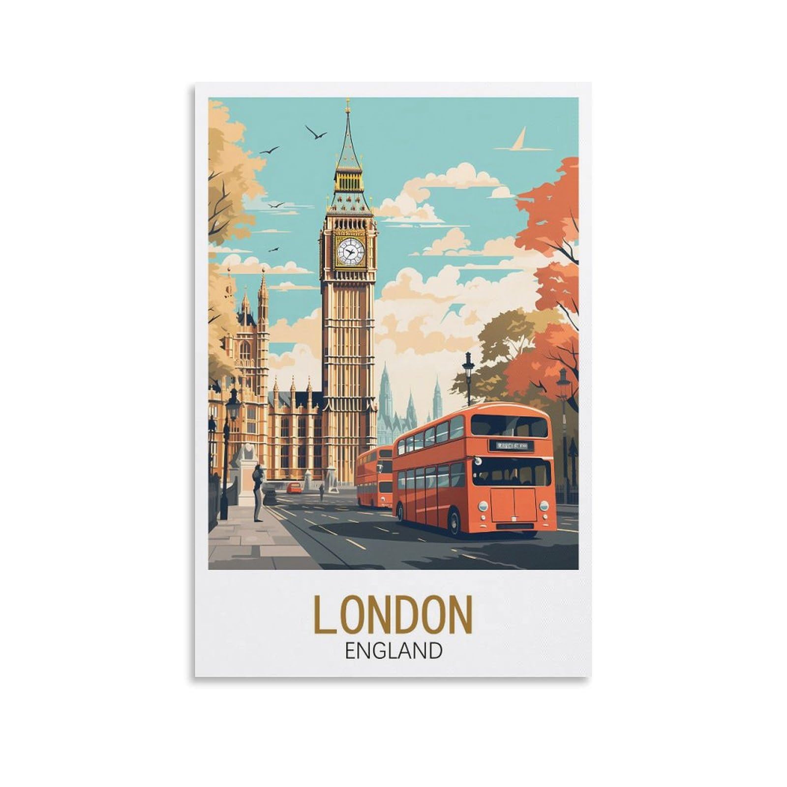 Lolwnni Unframe-Style London England Vintage Travel Posters 08X12inch(20X30cm) Canvas Wall Art Print Picture Paintings For Living Room Bedroom Decor