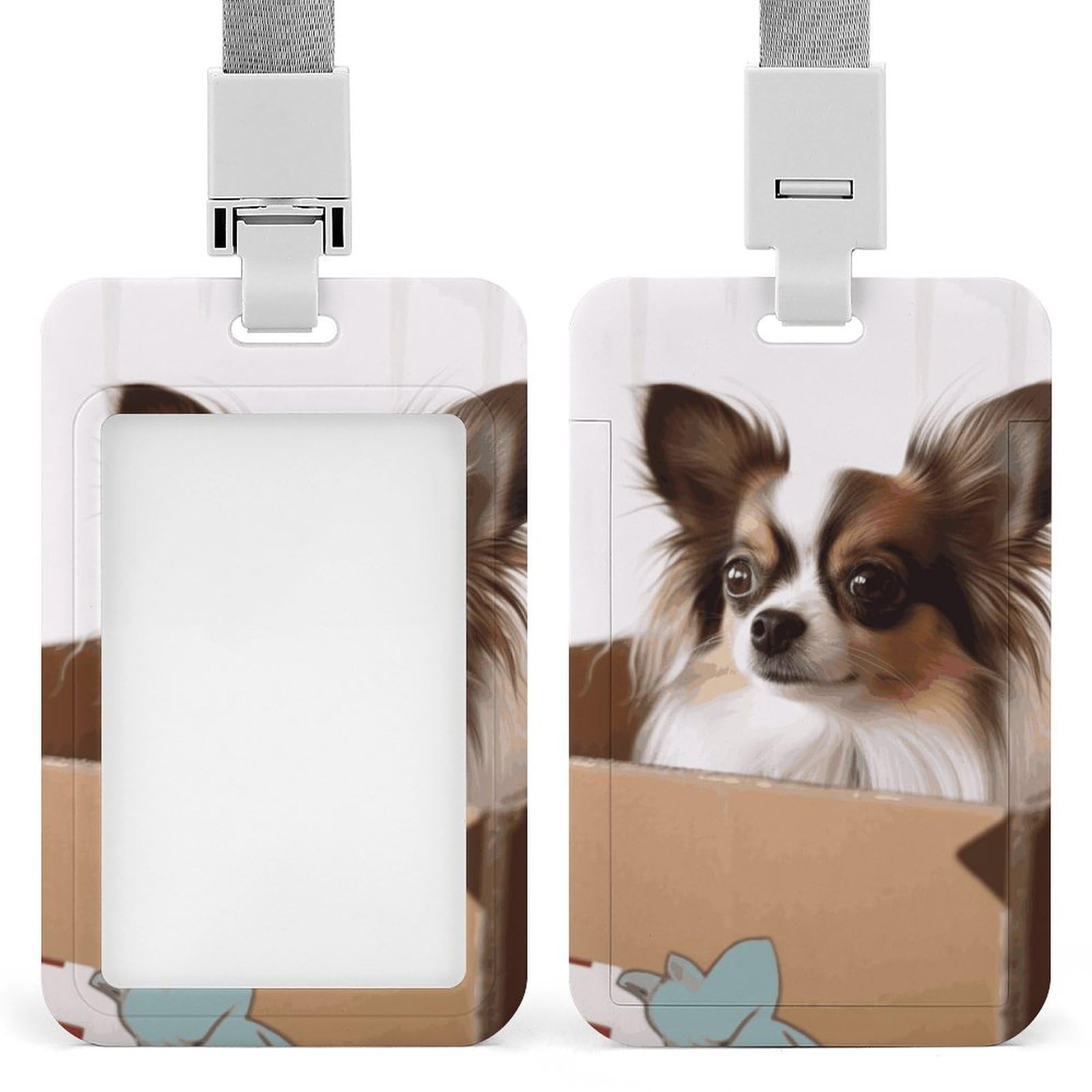 ID Card Holders for Lanyard,Papillon in The Box Printed Badge Holder with Clear Window,Plastic Vertical Bus Pass Holders for Work Teacher Nurse Employees Proximity Key Cards Women Men — image 1