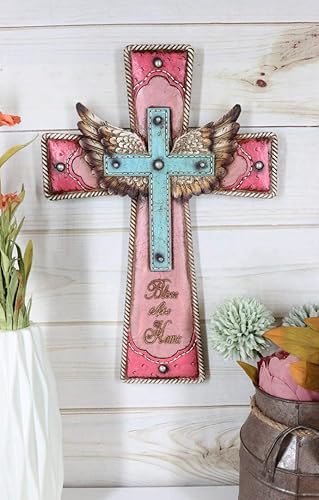 Miniatura 7 de Ebros Gift 16 pulgadas de alto, diseño rústico de vaquera occidental rosa y turquesa, alas de ángel Bless This Home de piel sintética con cuerdas