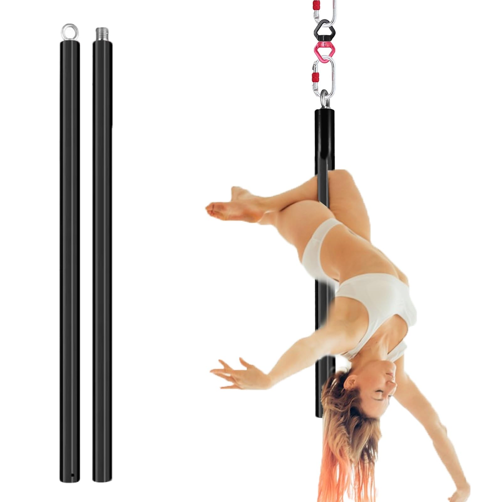 Poledance Stange Indoor Fitness- und Tanzstange mit Aufhängung, 200 cm Lange Luftschwingstange mit Aufhängeklemme, 45 mm Starke, Tragbare und Drehbare Tanzstange (Robust).