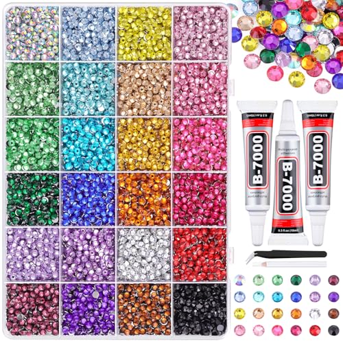 Image of 12600Pcs Resin Rhinestones for Bedazzling with Tweezers, Multicolor 4mm Rhinestones for Crafting with 3Pcs 10ml B7000 Jewelry Glue for DIY Crafts Clothing Tumblers Shoes Fabric Nail Art