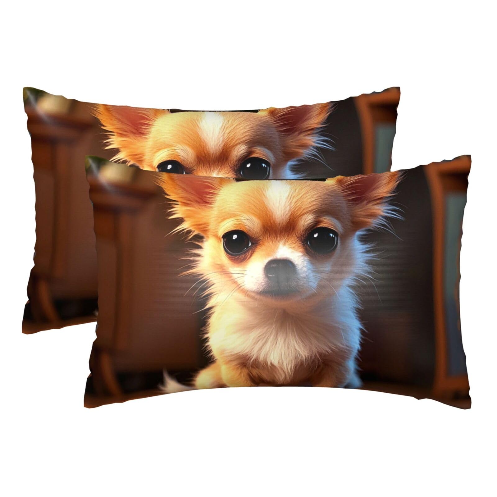 Silk Pillowcases Set of 2 Pillow Shams Breathable Soft Pillow Covers with Envelope Closure cute chihuahua Pillowcases Standard Size 20x30 Inches Washed Pillow Cases for Hair and Skin