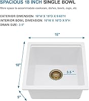 Vista 34 de 18 Granite Composite Bar Sink - Donsdey 18”×16” Undermount Granite Kitchen Sink Black Quartz Classic Composite Under Counter Single Bowl Bar Prep RV