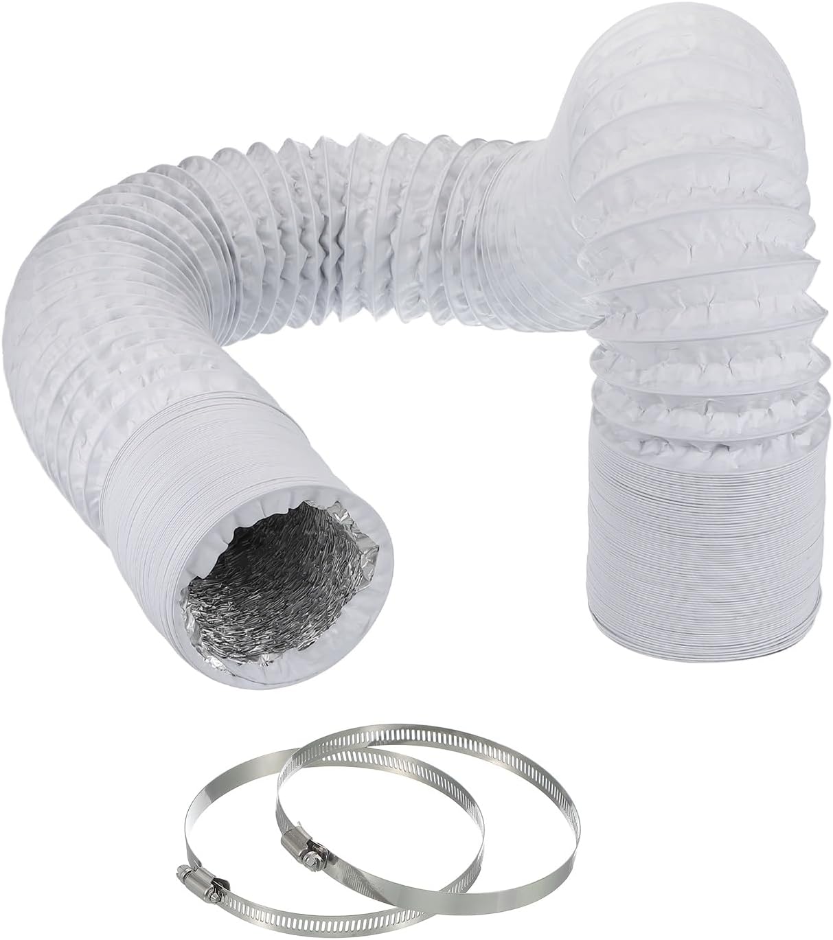 PATIKIL 5 Inch Air Duct, 25Ft Length Dryer Vent Hose Flexible Aluminum Ducting Ducting Dryer Vent 2 Clamps Included for Heating Ventilation Air Conditioning, White