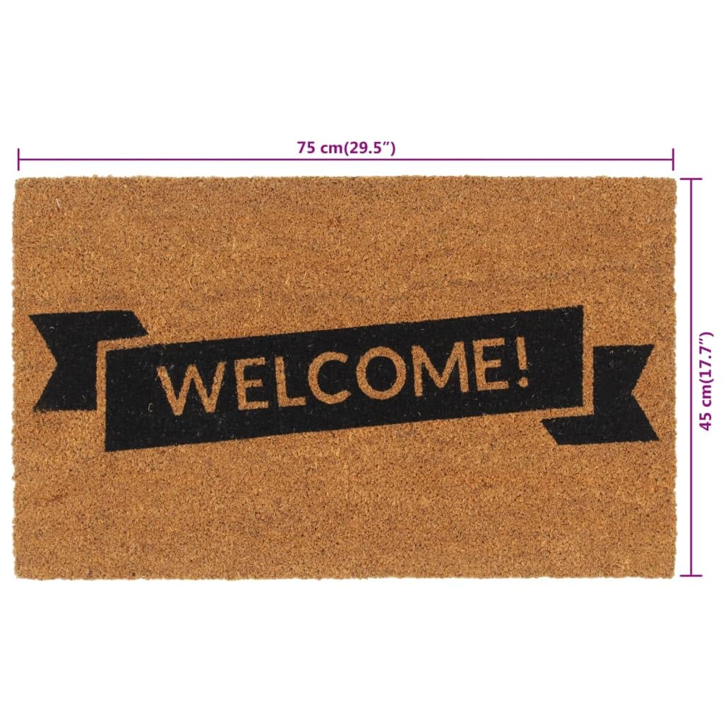 Felpudo natural de fibra de coco con mechones de 45 x 75 cm con base de PVC antideslizante, para interior y exterior, ideal como felpudo para la puerta, rascador para suciedad