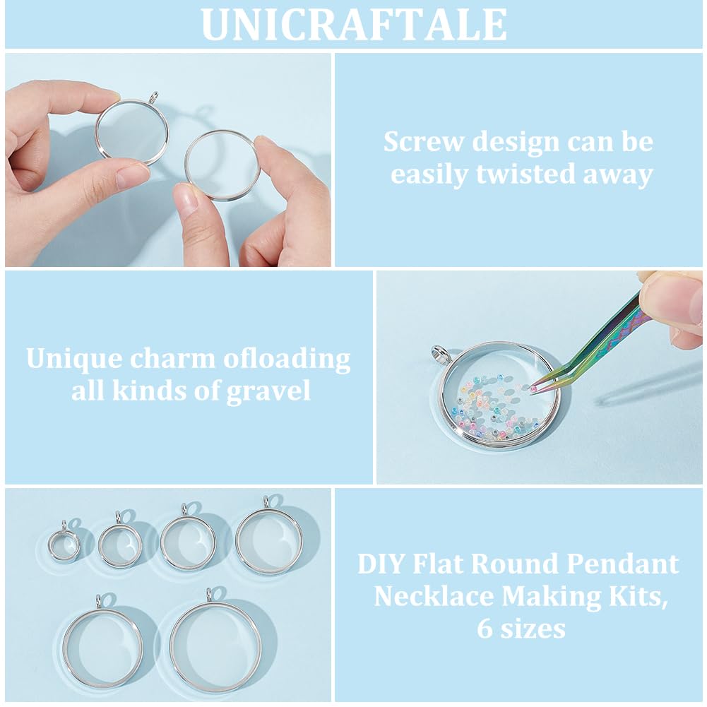 UNICRAFTALE 6 Set Medaillon Anhänger 6 Größen 45cm Edelstahl Schwimmende Medaillon Anhänger Halskette Glas Fotorahmen Medaillon Anhänger Für Die Herstellung von Schmuck Und Halsketten