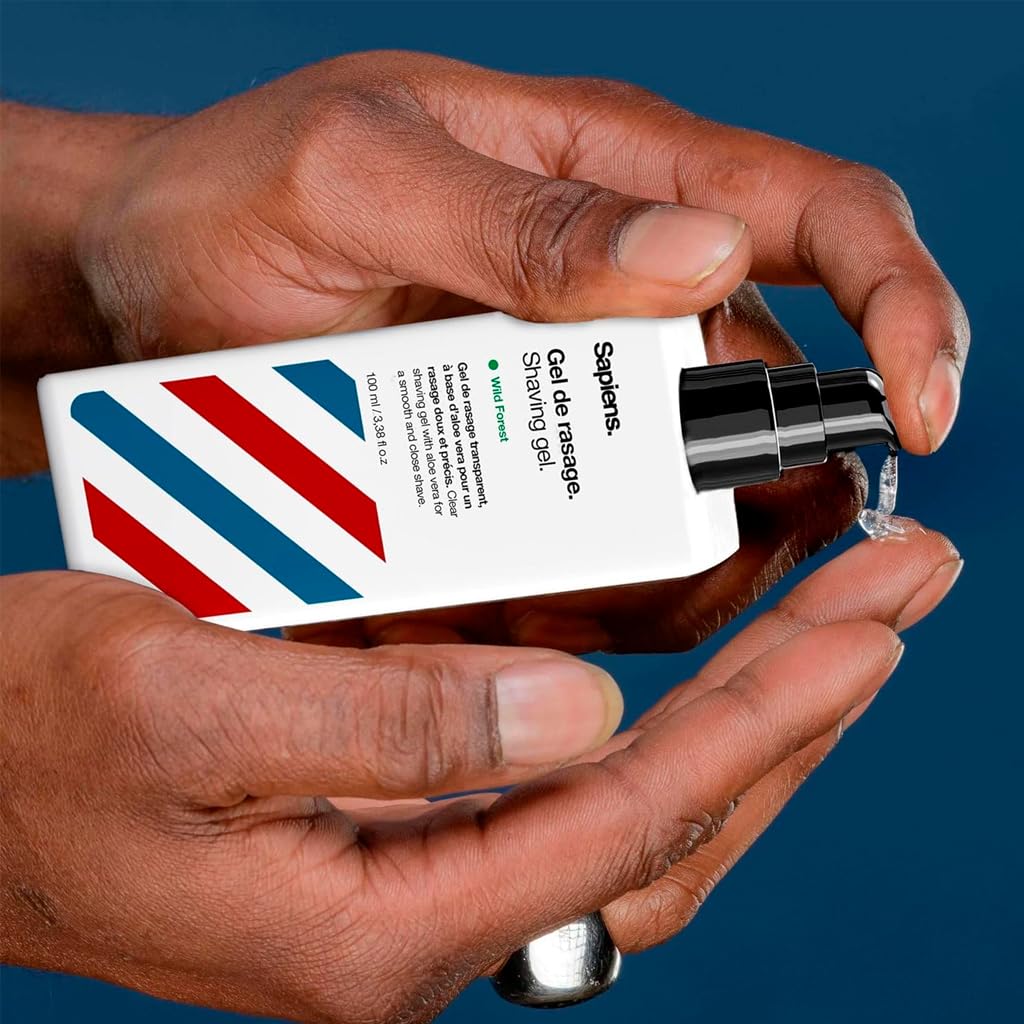 Sapiens Barbier Rasiermesser Set | Rasiermesser, 120 Rasierklingen, Transparentes Rasiergel, Feuchtigkeitspflege, Bartschablone Konturenführung