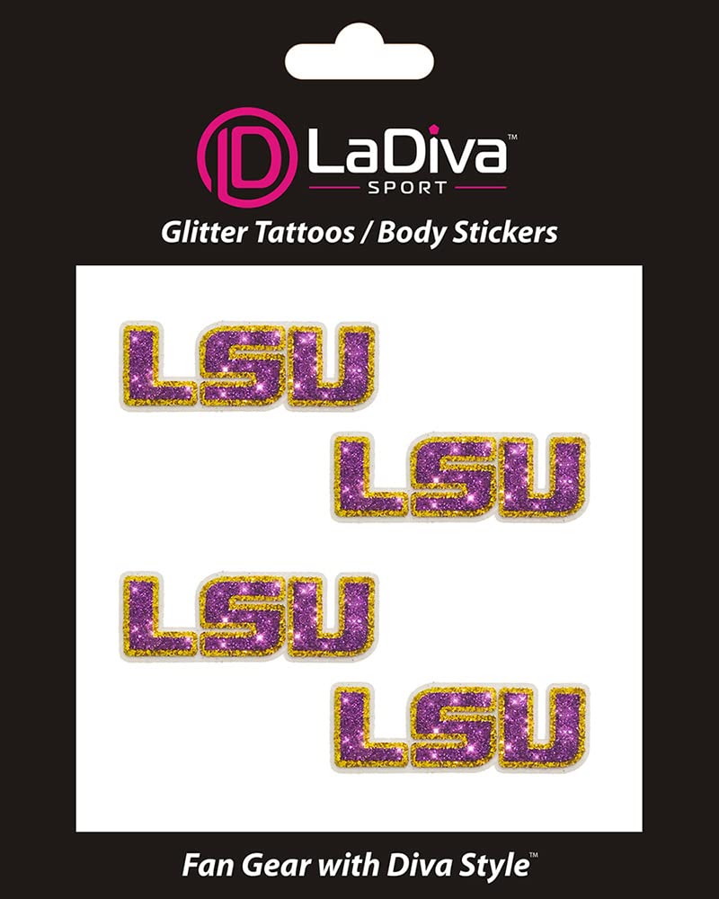 LSU Louisiana State University Glitter Tattoo Sticker 4-Pack