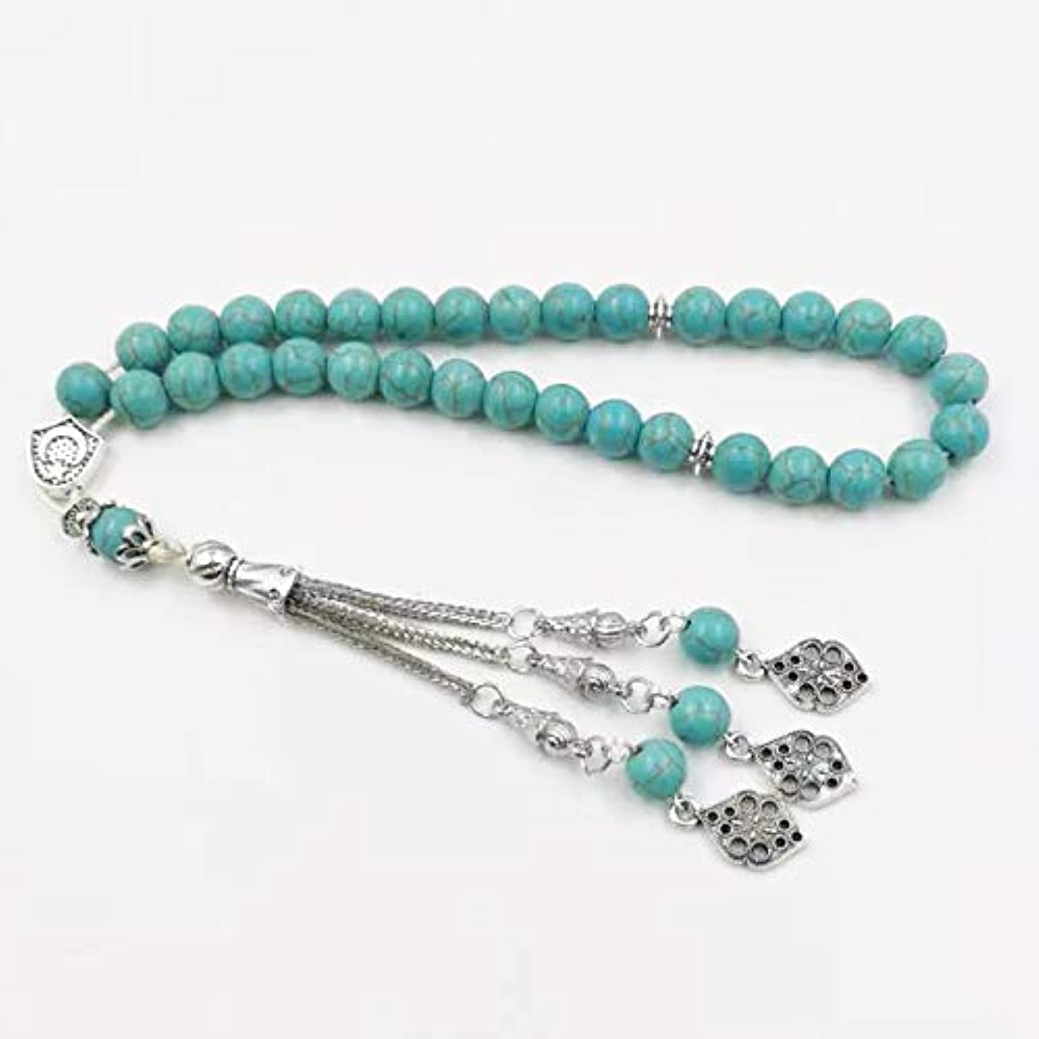 Tasbih Turquoise Muslim Prayer Beads Misbaha Islamic Accessories Gift on Hand (Blue Turquoise, 10mm x 33 Beads)