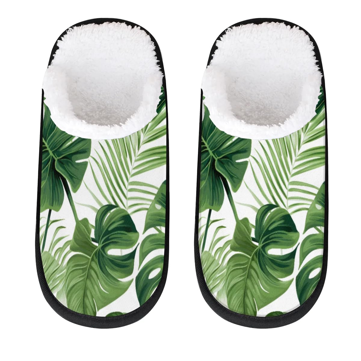 Hsnar Green Palm Leaf Slippers for Women Soft Non-Slip Indoor Slippers Home Slippers for Bedroom Hotel Travel Spa, L