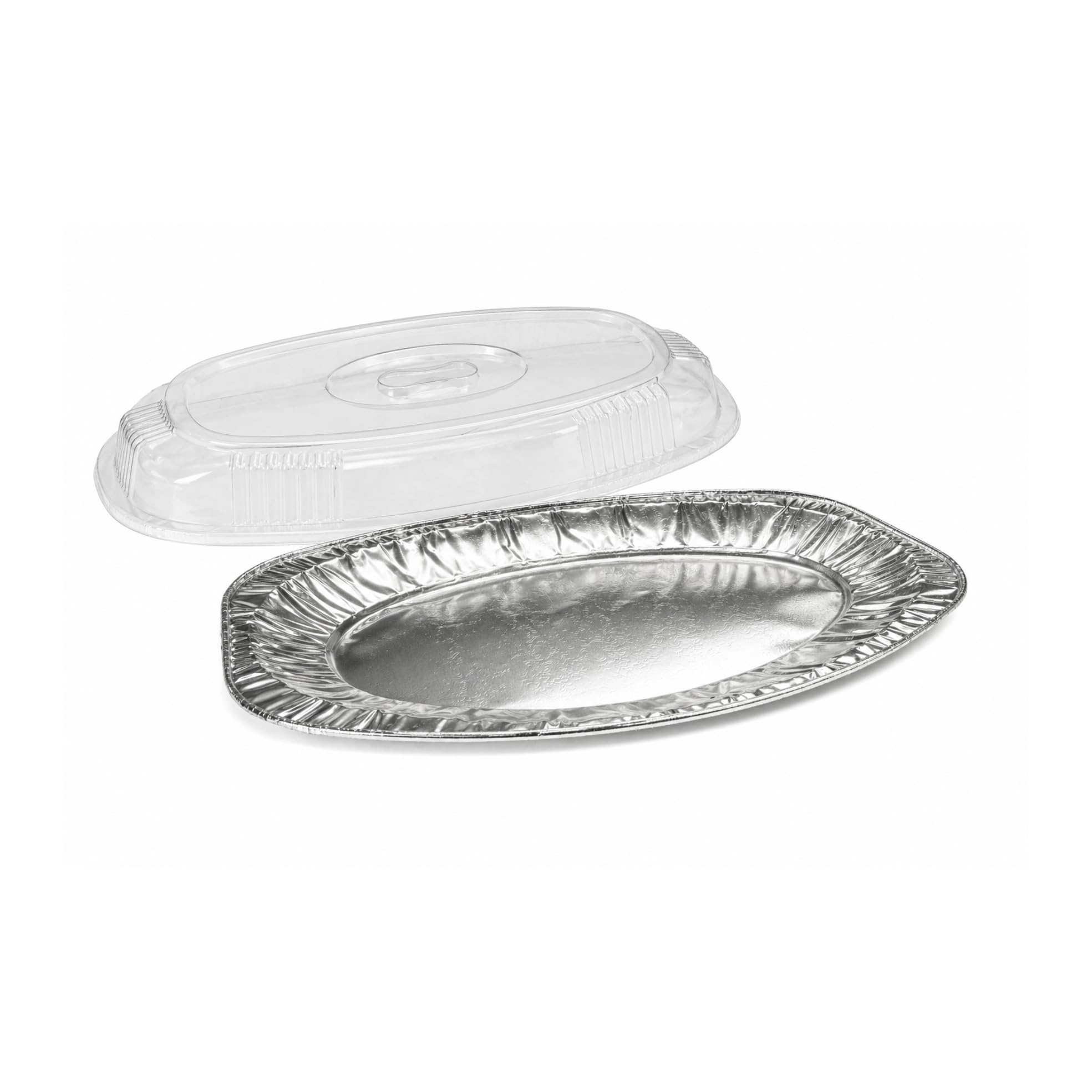 3 x Foil Platters Aluminium 43cm Oval Serving Trays with Clear Dome Lids Catering Food Platters for Parties BBQ Buffet Takeaway Strong Leak Resistant Large Serving Trays