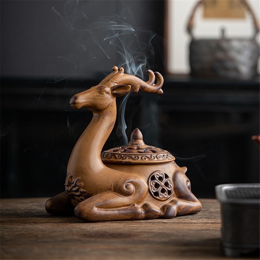 Recogedor de Cenizas Quemador de Incienso cerámica Creativo con Tapa, Adorno for la Ceremonia del té en casa Decorativo(Blue)
