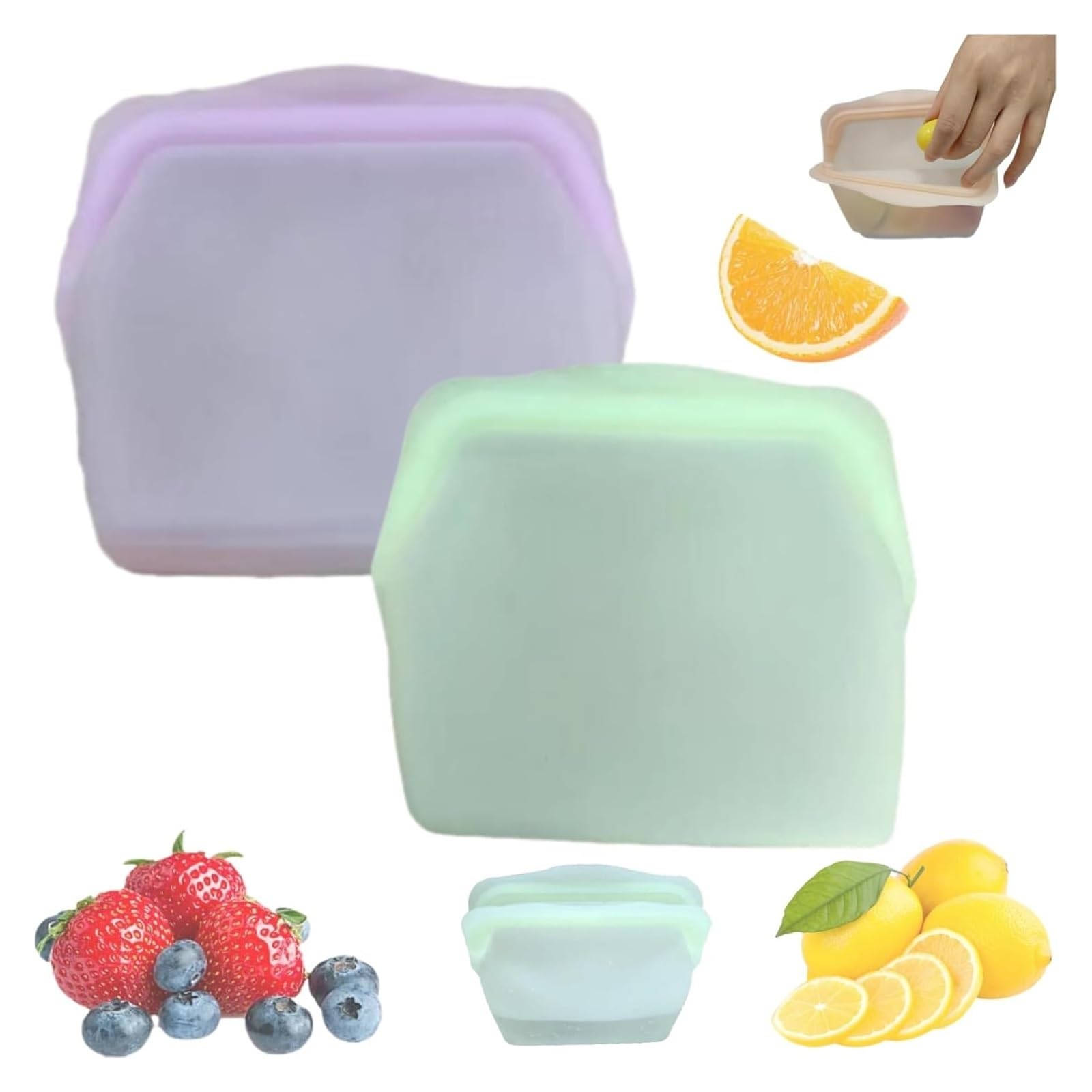 Everbag Silicone Food Storage Bags, Reusable Leak-Proof Upright Freezer Bags, Odour-Proof & High Temperature Resistant(Purple+Green,600ML)