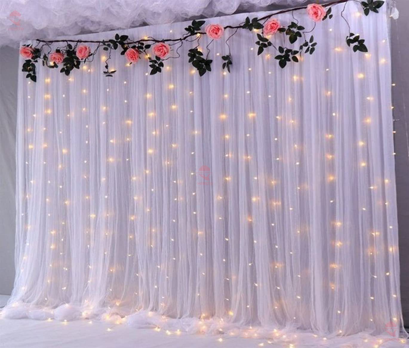 Hemito White Decoration Net with Led Fairy Lights for Romantic Dinner, Anniversary, Paper Birthday Party Celebration and Valentines Day Or Cabana Tent Decoration
