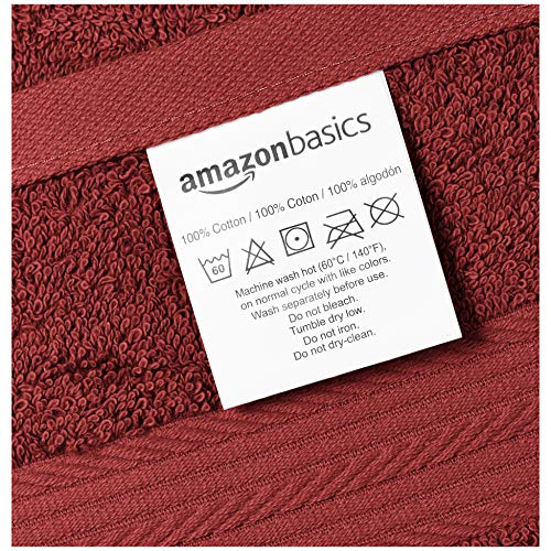 Image of Amazon Basics 6-Piece Fade-Resistant 100% Cotton Hand Towels for Bathroom, Soft Absorbent, 26 x 16 inches, Crimson