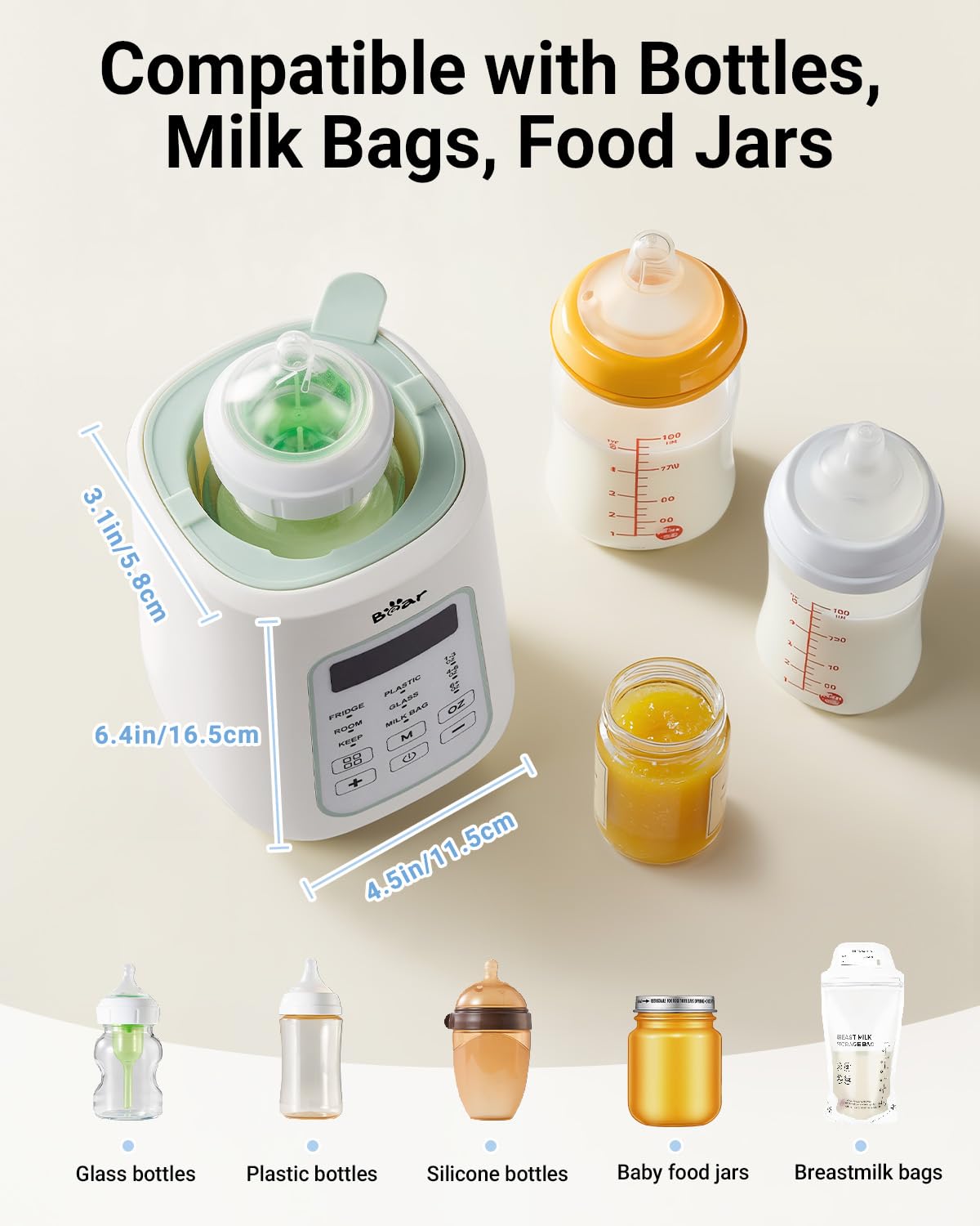 Bear Bottle Warmer, Baby Milk Warmer Breastmilk Bag Formula Fast Warming for New Born Baby Bottles, Time Temp Control Automatic Shut Off at Home Use