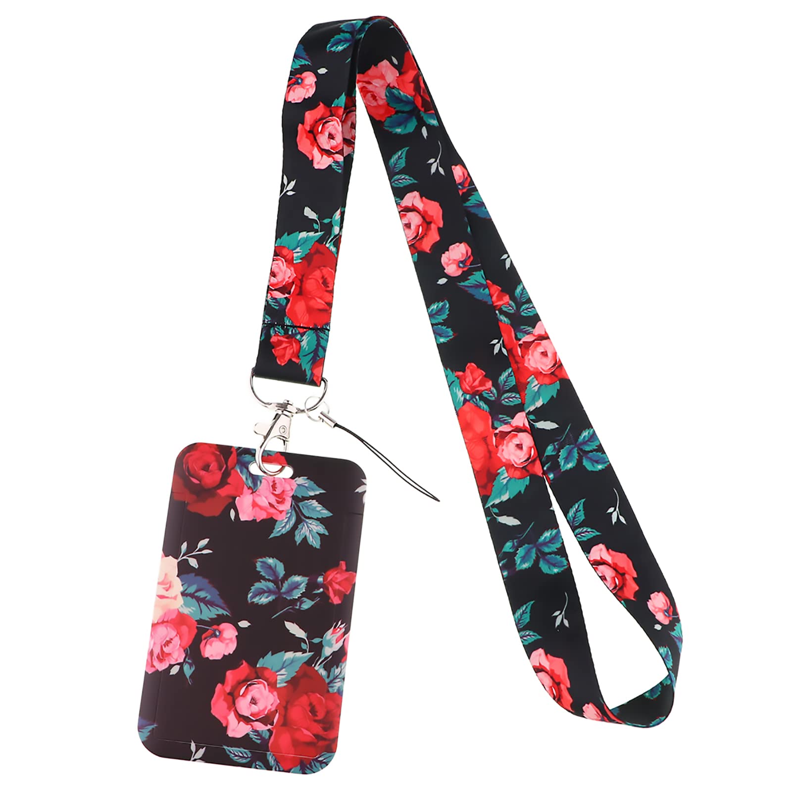 Flower Lanyard with Clip Card Holder for ID Keys, Neck Strap with Hard Plastic Case