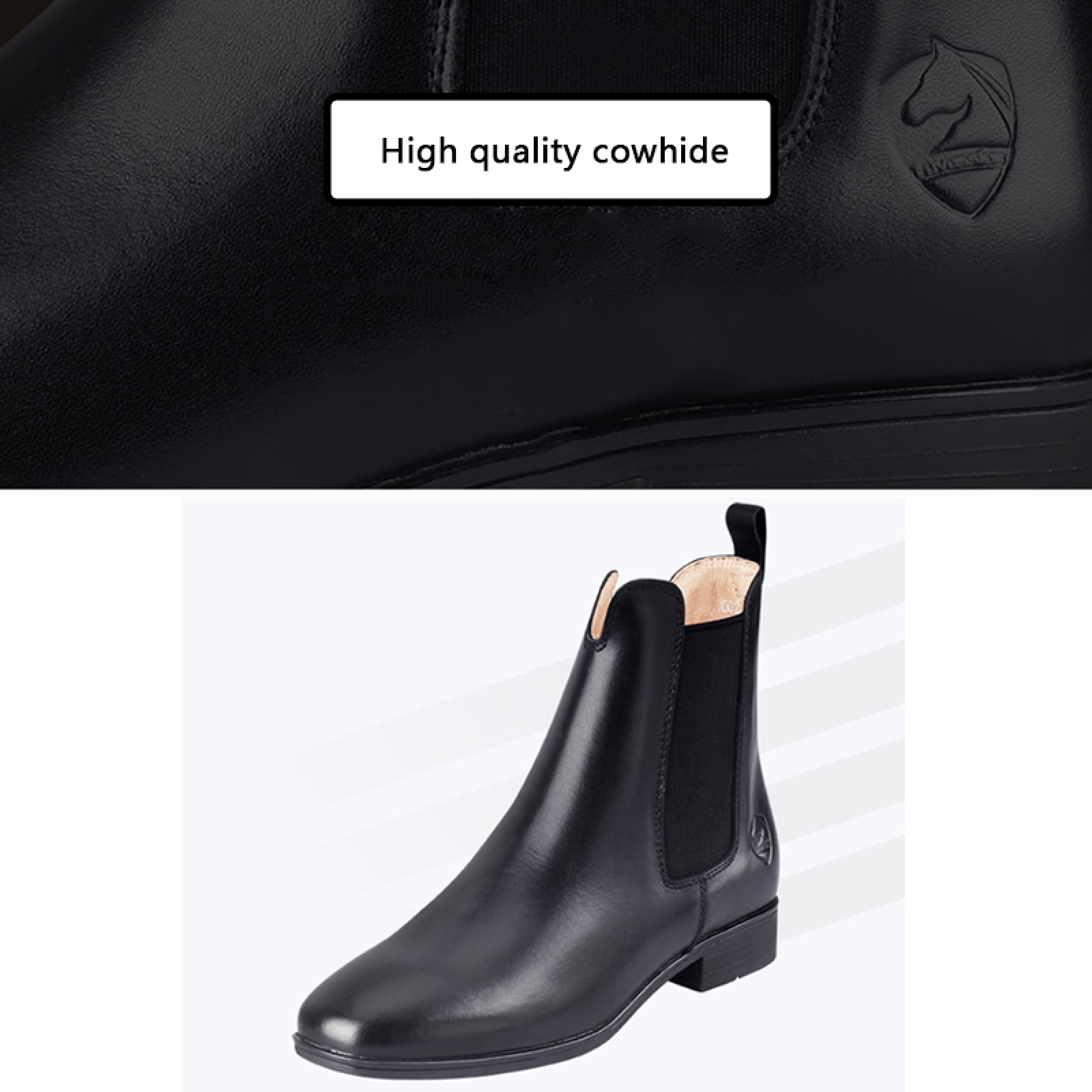 LEBEE Botas de equitacion Botas de Montar Botines ecuestres Cuero Impermeable Equipo Ecuestre,Black-40