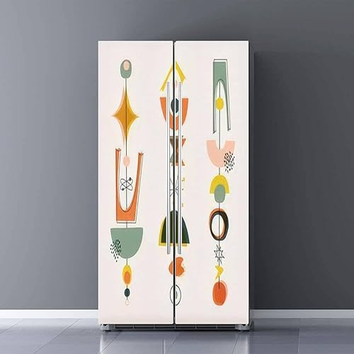Juego de envolturas de vinilo autoadhesivas para refrigerador, estilo moderno de mediados de siglo, colores vintage de los años 50, mural abstracto