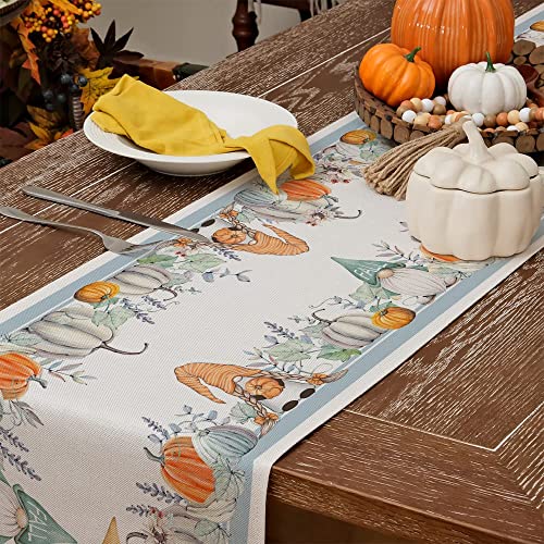 Geeory Fall Table Runner 13X72 Inch, Pumpkins Leaves Gnomes Farmhouse Table Decoration For Kitchen Dinning, Indoor Outdoor Dinner Party (Blue) Gt118-72 #TOP2
