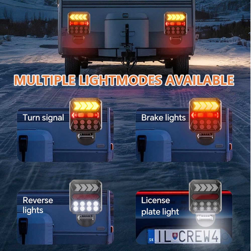 Luces LED Traseras Magnéticas Solares Recargables Bluetooth 12V/24V para Remolque,IP66 Impermeabl, Funcionamiento 20+ Horas, Pilotos Traseros Remolque Compatible con Caravanas, Camiones y Tractores | Enchufe de 7 pines y USB-C, IPX6, luces traseras LED im