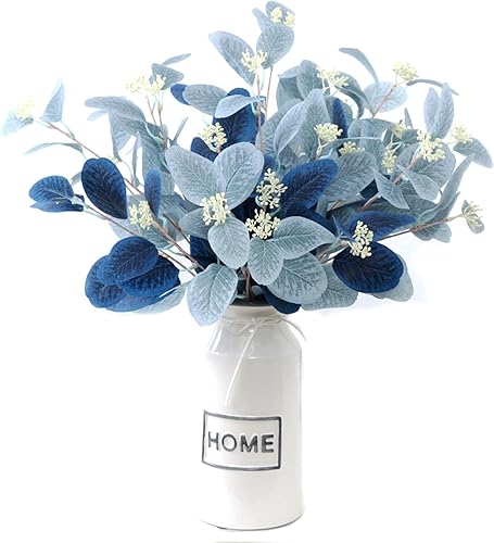 Coloridos tallos artificiales de eucalipto, ramas de hojas de dólar de plata sintética para decoración de jarrón de centro de mesa del hogar