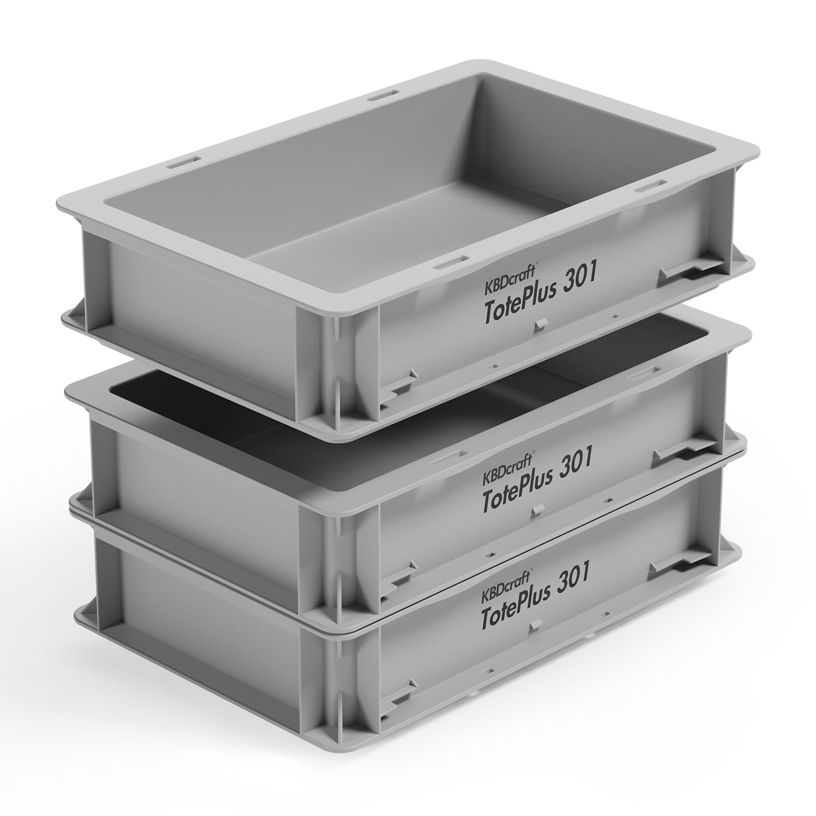 KBDcraft Stackable Storage Bin - Heavy-Duty Plastic Organizer Box and Tray with Straight Walls, small plastic bin totes for storage, 12"x8"x3", 0.5Gal, Gray, 3 Pack