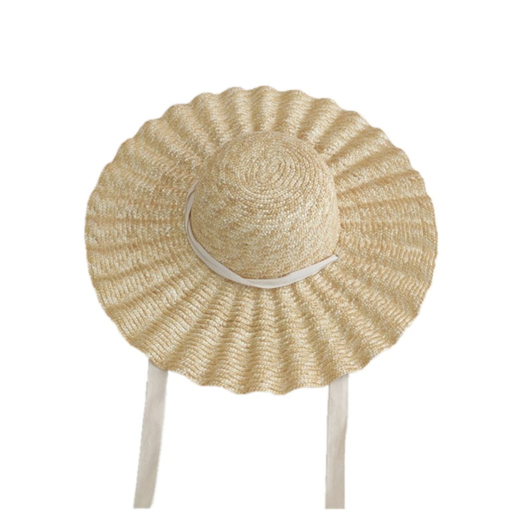 Red Red con el Mismo Estilo Sombrero de Paja Ondulado con Cúpula Sombrero de Playa de ala Grande Sombrero de Sombrilla Mujeres (Color : B, Size : 56-58cm) (A 6 7/8)
