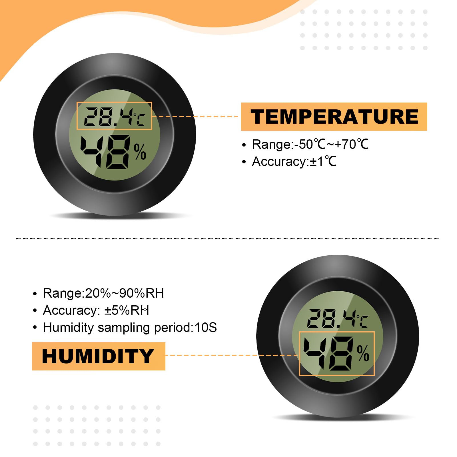 4 Stück Mini Digital Hygrometer Thermometer Rund Luftfeuchtigkeitsmessgerät Temperatur Feuchtemessgerät Fahrenheit (℉) or Celsius(℃) für Innenraum Büro Wohnzimmer (Batterien Enthalten) (4) - 4