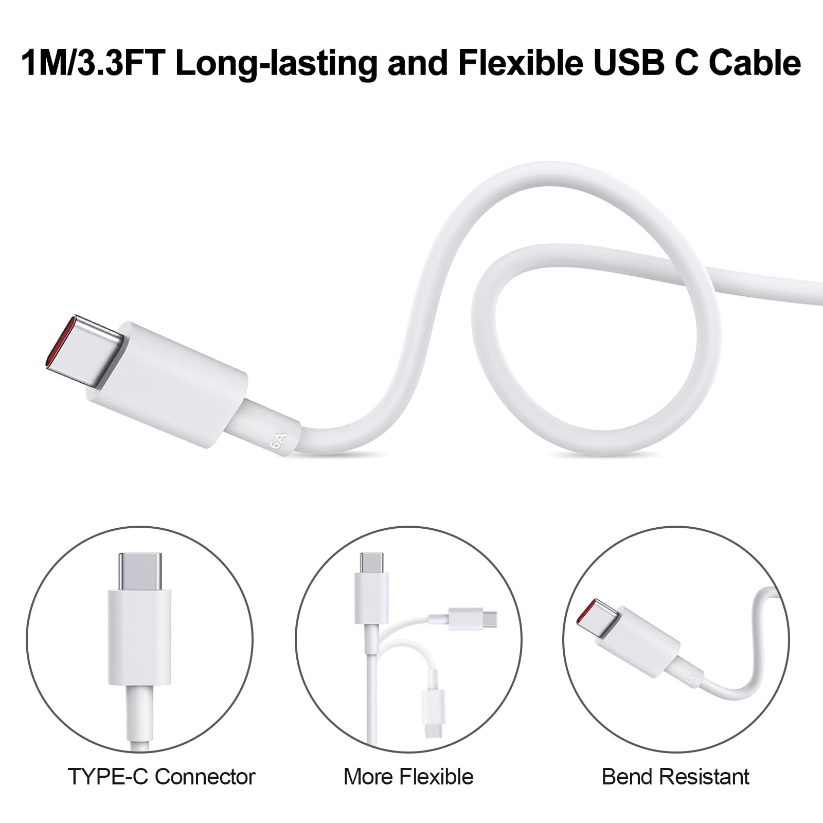 120W 6A Cavo USB Type-C 3 metri,Cavo USB C Ricarica Rapida per Redmi 14C 13C Not