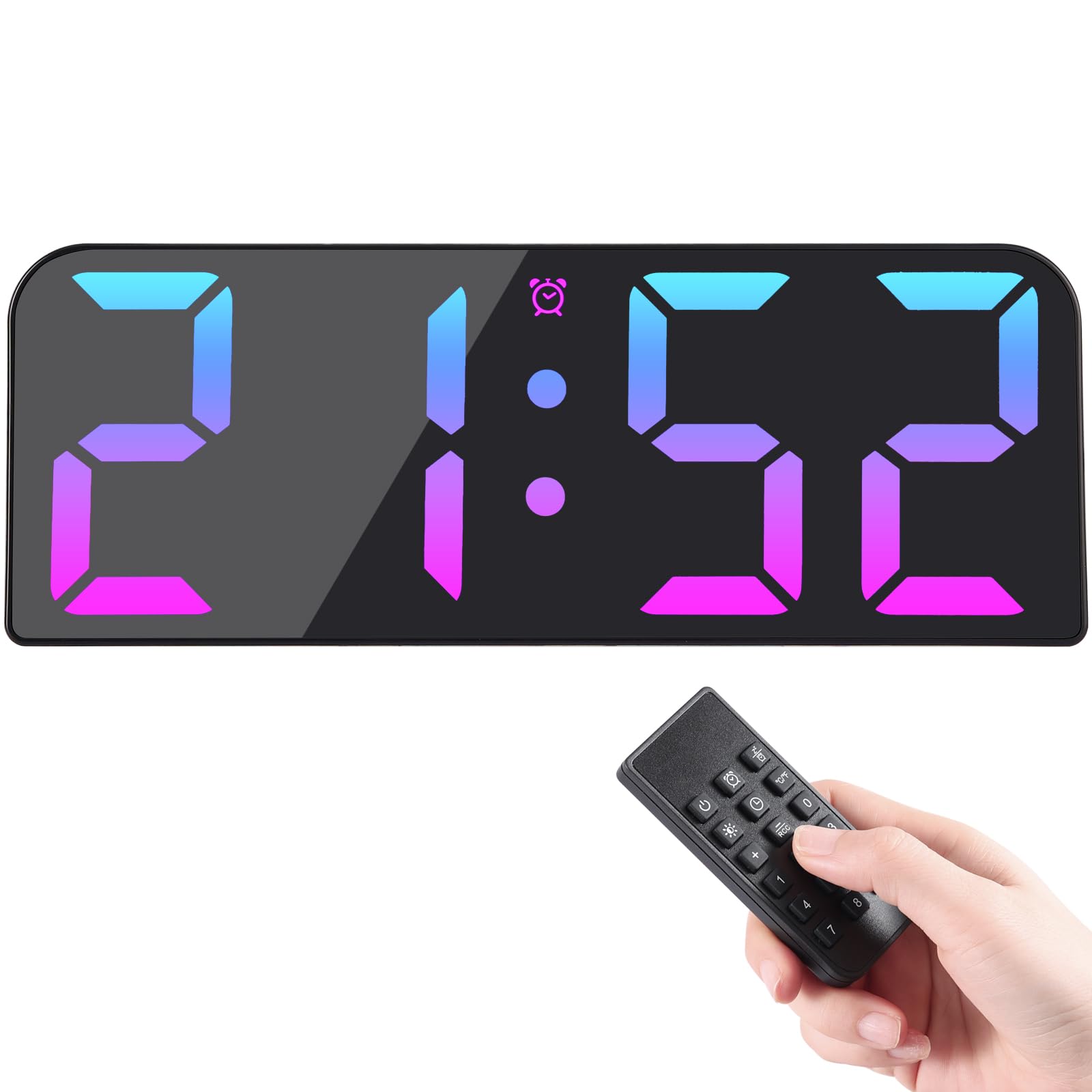 Koolertron Despertador Digital con Control Remoto, 9.5" Moderno Reloj de Pared Digital, Reloj Despertador con 8 Estilos Colores LED Display, 3 Alarma, UP/Down Cronómetro,Fecha, Día, Hora,Temperatura