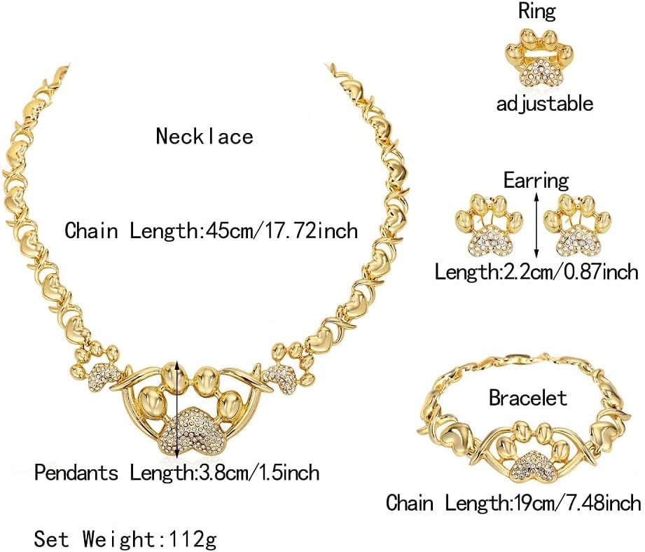 SYHOL Women Jewelry Sets Gold Jewelry XOXO Fashion Bear Necklace Love Bear Earrings Bear and Heart Bracelet Jewelry Gifts Elegant Bridal Accessories Women Party Gifts Shiny Jewelry