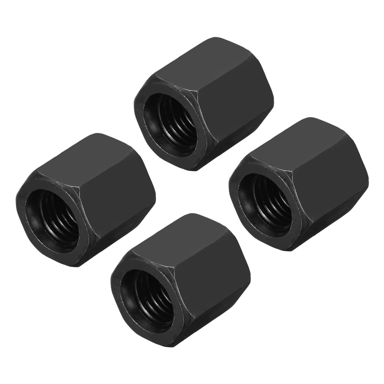 sourcing map M16x2mm Pitch Hex Coupling Nuts, 4Pcs 25mm / 1" Length Grade 10.9 Carbon Steel Fully Threaded Rod Coupling Nut Stud Coarse Thread Pipe Connector Fasteners, Black — image 1