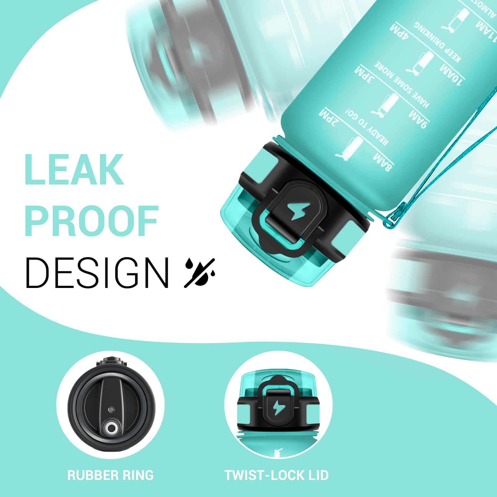 Borraccia Bambini 500ml, Bottiglia con Cannuccia, Facile Pulizia, a Prova di Perdite, Riutilizzabile, Bottiglia Acqua Motivazionale con Indicatore del Tempo, per Ufficio, Scuola, Bambini, Gym