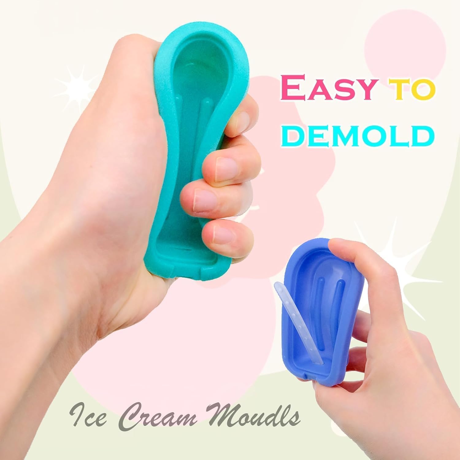 Eisformen Eis am Stiel, 4 Wiederverwendbar, Individuelles Abtauen Eis am Stiel Formen, BPA Frei Eisformen-stapelbar,Silikon, 2.6x6.5x15.5 cm