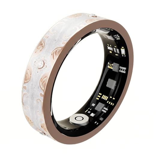 Smart Ring for Women, Sleep Tracker and Health Ring with Heart Rate, SpO2, HRV, Multi-Sport Tracking, IP68 Waterproof, Jewelry-Inspired Design, No Subscription, for iOS and Android (White, 7#)