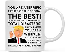 Andaz Press Funny President Donald Trump 11oz. Coffee Mug Gift, Terrific Father of The Groom, 1-Pack, Christmas Drinking Cup Republican Democrat Political Satire for Him Wedding