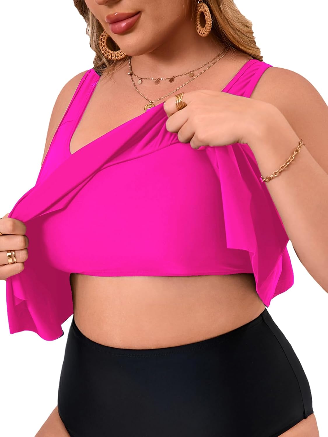 Women's Bikini Top Tankini Tops Push Up Bathing Suit Top Flounce Swimsuit Tops Swim Bra for Large Bust - Image 2