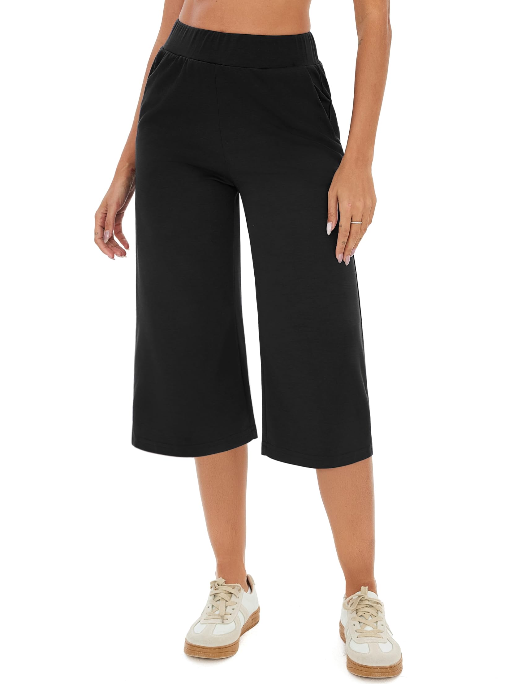 Crewhpo Pantalones Chándal Mujer 3/4 Capri Pantalón Verano Pantalones Deportivos con Bolsillos Cintura Alta Elástica Pantalon para Yoga Fitness Correr Jogging - 2