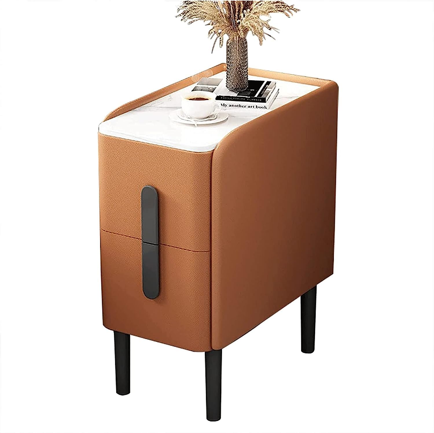 BHGFYXBS Nightstand Pine Frame End Table 2 Drawers Bedside Cabinet Leather Bedside Table Sintered Stone Countertops Bedside Dresser,Light Gray-35X40Cm,Orange-30X40Cm,Orange-30x40cm